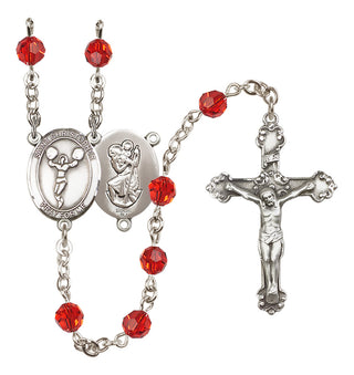 Sterling Silver 6mm Austrian Crystal Saint Christopher/Cheerleading Rosary in Ruby