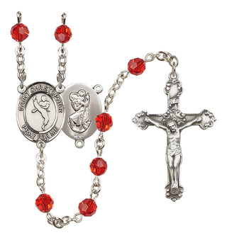Sterling Silver 6mm Austrian Crystal Saint Christopher/Martial Arts Rosary in Ruby