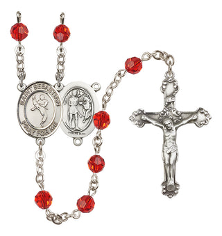 Sterling Silver 6mm Austrian Crystal Saint Sebastian/Martial Arts Rosary in Ruby