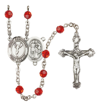 Sterling Silver 6mm Austrian Crystal Saint Sebastian/Cheerleading Rosary in Ruby