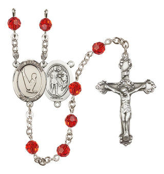 Sterling Silver 6mm Austrian Crystal Saint Sebastian/Gymnastics Rosary in Ruby