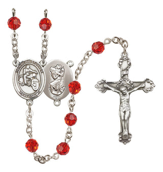 Sterling Silver 6mm Austrian Crystal Saint Christopher/Motorcycle Rosary in Ruby