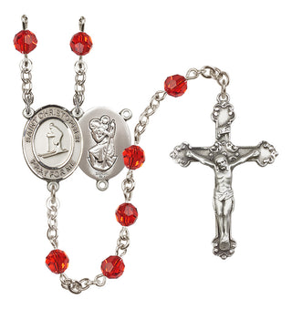 Sterling Silver 6mm Austrian Crystal Saint Christopher / Skiing Rosary in Ruby