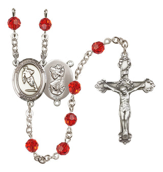 Sterling Silver 6mm Austrian Crystal Saint Christopher / Rugby Rosary in Ruby