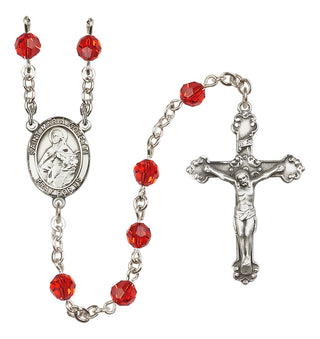 Sterling Silver 6mm Austrian Crystal Saint Maria Goretti Rosary in Ruby