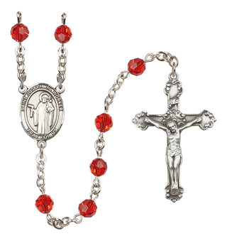 Sterling Silver 6mm Austrian Crystal Saint Joseph the Worker Rosary in Ruby