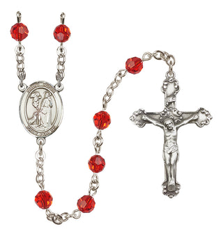Sterling Silver 6mm Austrian Crystal Saint Roch Rosary in Ruby