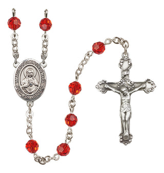 Sterling Silver 6mm Austrian Crystal Corazon Inmaculado de Maria Rosary in Ruby