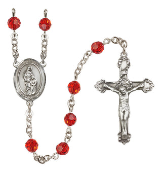 Sterling Silver 6mm Austrian Crystal Saint Anne Rosary in Ruby