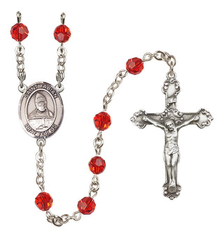Sterling Silver 6mm Austrian Crystal Saint Fabian Rosary in Ruby