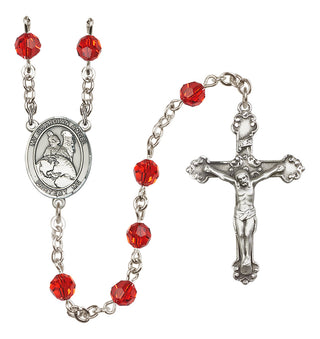 Sterling Silver 6mm Austrian Crystal Guardian Angel Protector Rosary in Ruby