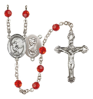 Sterling Silver 6mm Austrian Crystal Saint Christopher/Soccer Rosary in Ruby