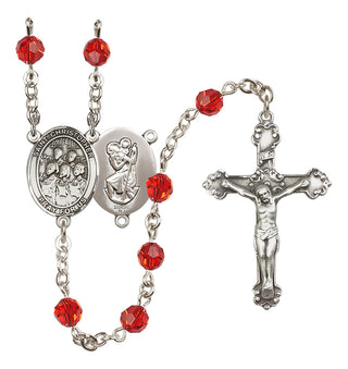 Sterling Silver 6mm Austrian Crystal Saint Christopher / Choir Rosary in Ruby
