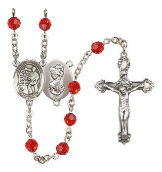 Sterling Silver 6mm Austrian Crystal Saint Christopher / Karate Rosary in Ruby