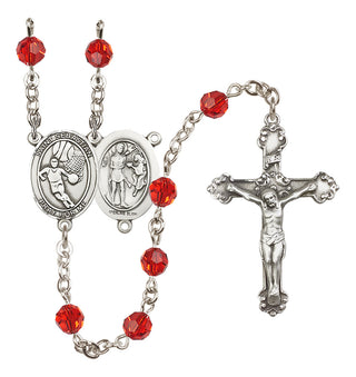 Sterling Silver 6mm Austrian Crystal Saint Sebastian/Basketball Rosary in Ruby