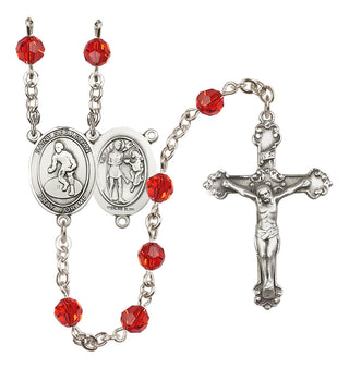 Sterling Silver 6mm Austrian Crystal Saint Sebastian/Wrestling Rosary in Ruby
