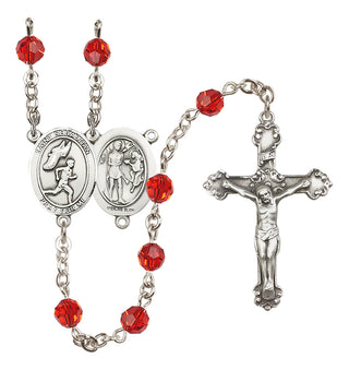 Sterling Silver 6mm Austrian Crystal Saint Sebastian /Track&Field-Men Rosary in Ruby