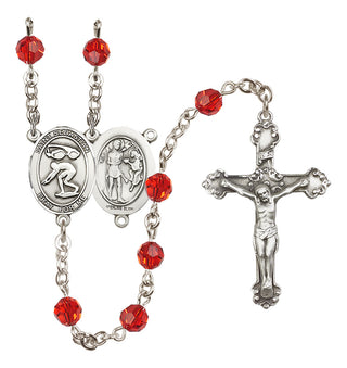 Sterling Silver 6mm Austrian Crystal Saint Sebastian/Swimming Rosary in Ruby