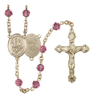 14 Karat Gold-Filled 6mm Austrian Crystal Saint George / Coast Guard Rosary in Rose