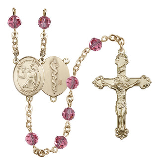 14 Karat Gold-Filled 6mm Austrian Crystal Saint Luke the Apostle / Doctor Rosary in Rose