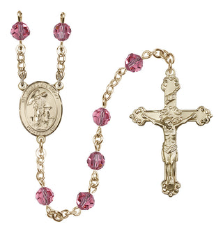 14 Karat Gold-Filled 6mm Austrian Crystal Guardian Angel with Child Rosary in Rose