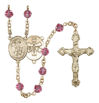 14 Karat Gold-Filled 6mm Austrian Crystal Guardian Angel / EMT Rosary in Rose
