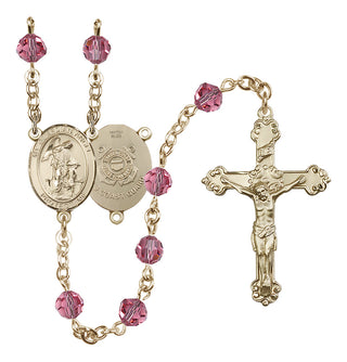 14 Karat Gold-Filled 6mm Austrian Crystal Guardian Angel/Coast Guard Rosary in Rose
