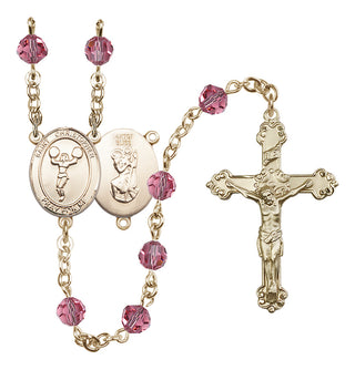 14 Karat Gold-Filled 6mm Austrian Crystal Saint Christopher/Cheerleading Rosary in Rose