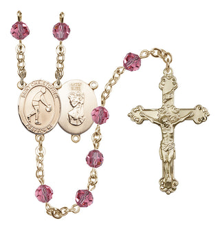 14 Karat Gold-Filled 6mm Austrian Crystal Saint Christopher/Basketball Rosary in Rose