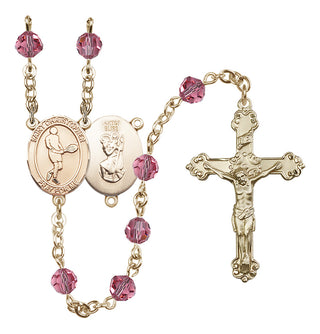 14 Karat Gold-Filled 6mm Austrian Crystal Saint Christopher/Tennis Rosary in Rose