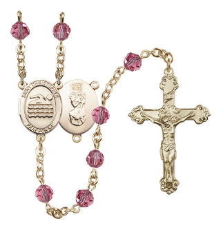 14 Karat Gold-Filled 6mm Austrian Crystal Saint Christopher/Swimming Rosary in Rose