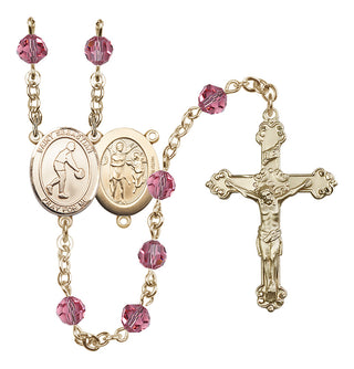 14 Karat Gold-Filled 6mm Austrian Crystal Saint Sebastian/Basketball Rosary in Rose