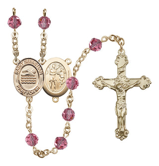 14 Karat Gold-Filled 6mm Austrian Crystal Saint Sebastian/Swimming Rosary in Rose
