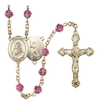 14 Karat Gold-Filled 6mm Austrian Crystal Saint Rita / Baseball Rosary in Rose