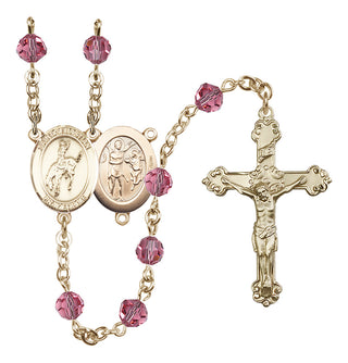 14 Karat Gold-Filled 6mm Austrian Crystal Saint Sebastian / Rodeo Rosary in Rose