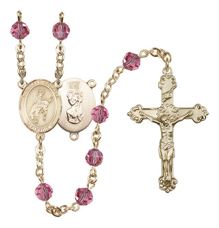 14 Karat Gold-Filled 6mm Austrian Crystal Saint Christopher / Rodeo Rosary in Rose
