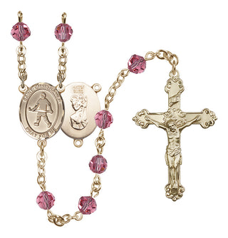 14 Karat Gold-Filled 6mm Austrian Crystal Saint Christopher / Field Hockey Rosary in Rose