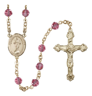 14 Karat Gold-Filled 6mm Austrian Crystal Our Lady of All Nations Rosary in Rose