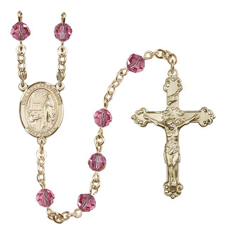 14 Karat Gold-Filled 6mm Austrian Crystal Our Lady of Lourdes Rosary in Rose