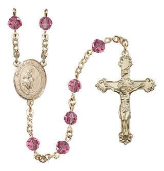 14 Karat Gold-Filled 6mm Austrian Crystal Virgen de la Merced Rosary in Rose