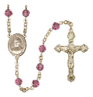 14 Karat Gold-Filled 6mm Austrian Crystal Blessed Miguel Pro Rosary in Rose