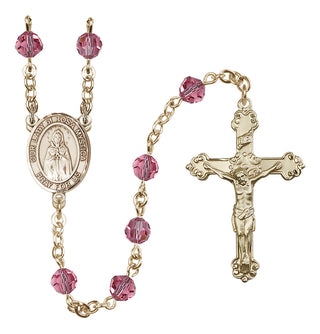 14 Karat Gold-Filled 6mm Austrian Crystal Our Lady of Rosa Mystica Rosary in Rose