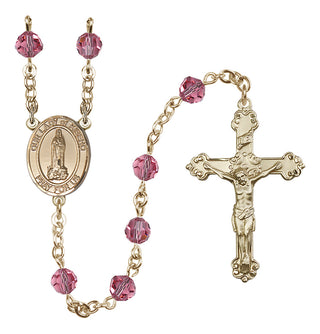 14 Karat Gold-Filled 6mm Austrian Crystal Our Lady of Kibeho Rosary in Rose