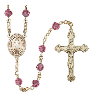 14 Karat Gold-Filled 6mm Austrian Crystal Our Lady of Good Help Rosary in Rose