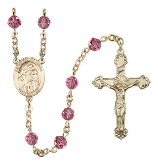 14 Karat Gold-Filled 6mm Austrian Crystal Guardian Angel w/Children Rosary in Rose