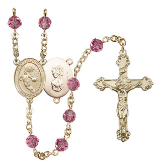 14 Karat Gold-Filled 6mm Austrian Crystal Saint Christopher/Basketball Rosary in Rose