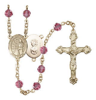 14 Karat Gold-Filled 6mm Austrian Crystal Saint Christopher / Karate Rosary in Rose