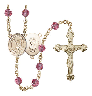 14 Karat Gold-Filled 6mm Austrian Crystal Saint Christopher/Lacrosse Rosary in Rose