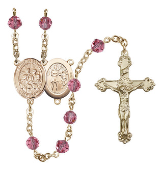 14 Karat Gold-Filled 6mm Austrian Crystal Saint Sebastian / Choir Rosary in Rose