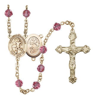 14 Karat Gold-Filled 6mm Austrian Crystal Saint Sebastian/Soccer-Women Rosary in Rose